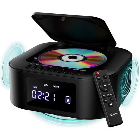 Boombox E1 Poste Radio CD Portable - Extra Bass Subwoofer - Bluetooth USB  Tuner FM avec Présélections Automatiques, Batterie Rechargeable Longue Durée, Port Auxiliaire Universel - Noir Argent (1/5)
