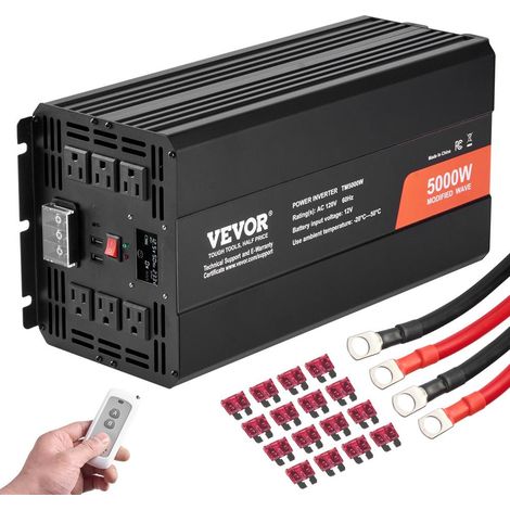 Pour Appareils Ménagers à Charge Élevée Contrôle Télécommande Onduleur 12V 230V 5000W Onde Modifiée 2 Prises CA USB (1/5)