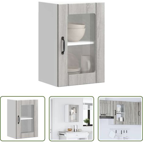 Küchenregal - Küchen-Hängeschrank mit Glastür Lucca Grau Sonoma (1/5)