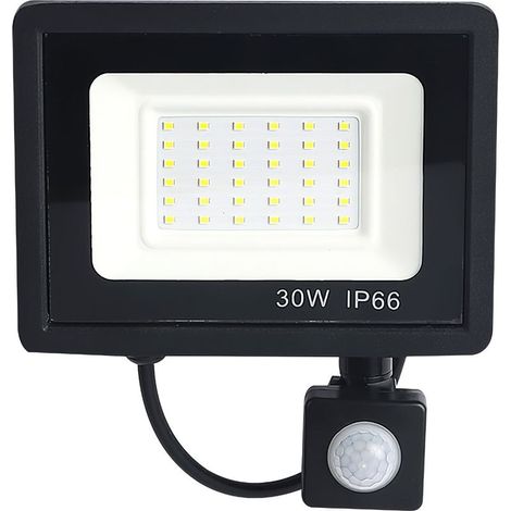 Projecteur LED 30W Noir détecteur de mouvement extérieur IP65 Température de Couleur: Blanc froid 3000k/6500K - RWProjecteur à détecteur de mouvement (1/5)