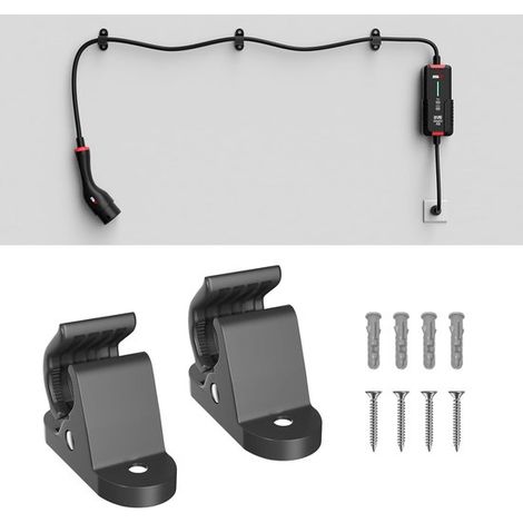 Juego de 2 soportes de pared para cables de carga de vehículos eléctricos: sujetan de forma segura la caja de carga y el cable de carga a la pare (1/5)