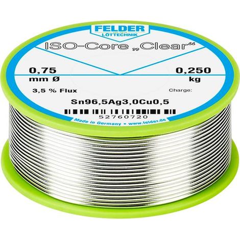 Felder ISO-Core Clear SAC305 Stagno per saldatura Bobina Sn96,5Ag3Cu0,5 0.250 kg 0.75 mm