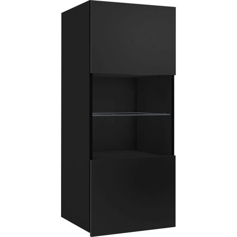 Armario de pared Remus I, Negro + Negro brillante, 117x45cm, Número de puertas: 132cm, Vidrio templado, Aglomerado laminado