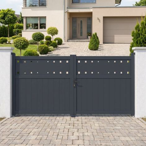 Portail battant aluminium anthracite 340x140 cm motorisable (1/5)