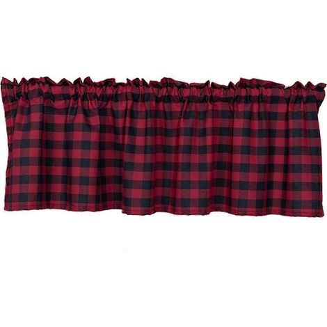 Fensterblende Vintage Karomuster Polyester Dekorative Stangentasche Blende für Küche KAESI-Good-Red Black (1/5)