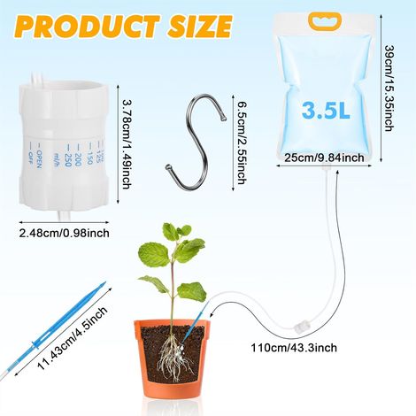 Sac Darrosage Automatique, Système Dirrigation avec Interrupteur de Commande Réglable, Dispositifs Arrosage pour Plantes Intérieur Extérieur, 5 Pièces 3,5 L (1/4)