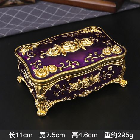Boîte à bijoux (dorée et violette) avec miroir - Coffret de rangement créatif pour bagues, colliers et boucles d'oreilles