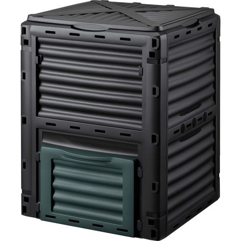Wiltec Compostiera da 300 litri 61 x 61 x 82 cm, compostiera da giardino in plastica per rifiuti organici, con coperchio e sportello inferiore per lo svuotamento