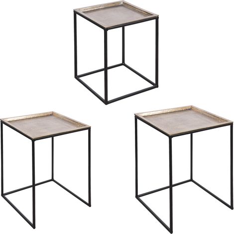 Table Passion - Set de 3 tables carrées plateaux amovibles or