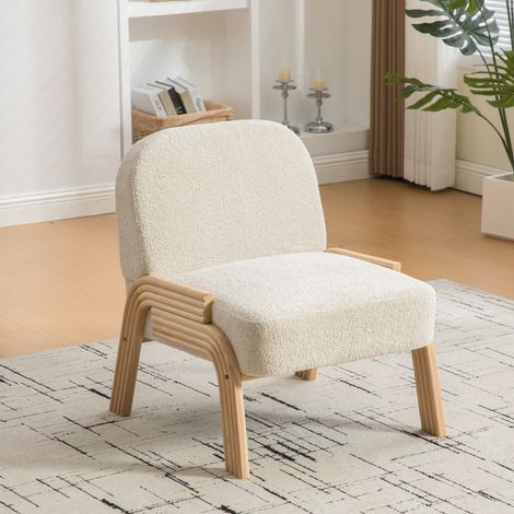 Fauteuil lounge scandinave – Tissu chenille doux, cadre en bois stable – Couleur Beige – Pour salon, chambre ou espace détente – Siège confortable design nordique