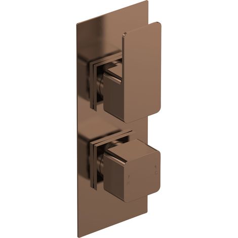 Nuie Windon Twin Square Thermostatic Concealed Shower Valve with Diverter - Brushed Bronze