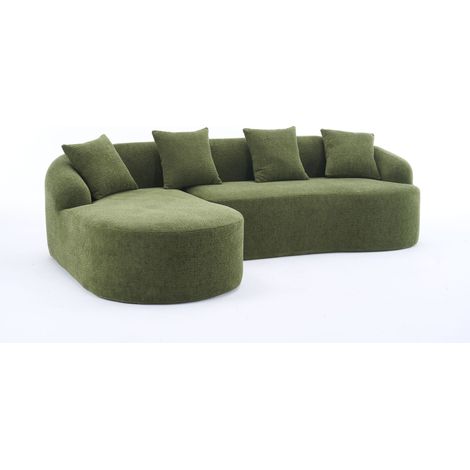 GagaCanapé modulaire incurvé – Méridienne gauche + 2 places, forme en L, revêtement chenille, sans montage – Vert (1/5)