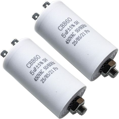 2 Pièces Condensateur Demarrage Moteur 5uF 450V CBB60 Condensateurs de Démarrage 5uF 450 Volt Capacitor, Convient aux Pompes,Machines à Laver et Autres Appareils électriques (1/5)