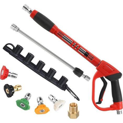 Pistolet de Nettoyage Haute Pression, avec Rallonge de Rechange, 5 Embouts de Buse, Raccord M22, 1 Mètre, 350 Bar (1/4)