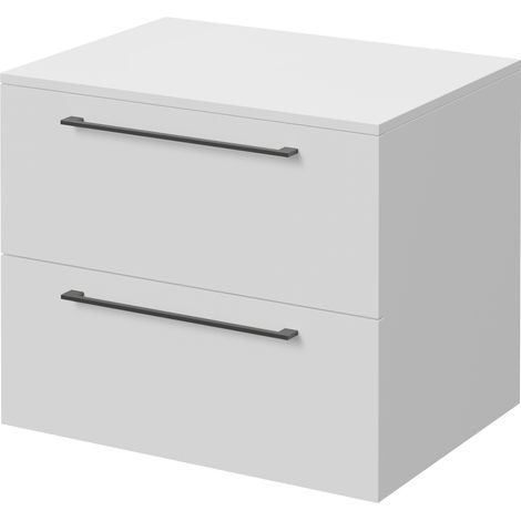 Napoli 460 Gloss White 600mm Wall Mounted 2 Drawer Vanity Unit for Countertop Basins - 600mm - Gunmetal Grey 320mm Handle