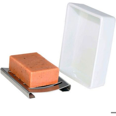 Porte-Savon - Céramique Et Acier Inoxydable - Egouttoir Intégré - Pour Salle De Bain Et Douche - 1 Pièce (1/4)