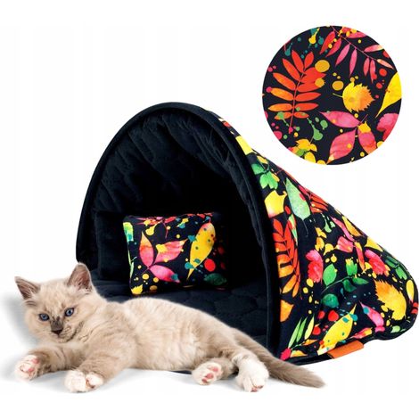 Maisonnette en peluche pour chat 50x50x34 cm Ukory NOIR (1/5)