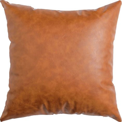 Housse de coussin carrée décorative moderne et unie marron, en similicuir (1 pièce), idéale pour la chambre, le salon ou le canapé. (1/5)