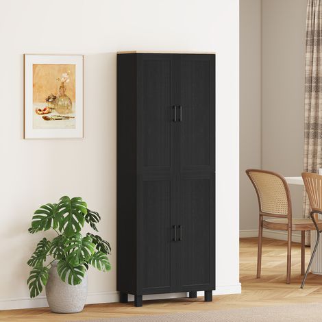 Mobile Dispensa da Cucina in Legno con 5 Ripiani Regolabili e 4 Ante, 60x30x170.5 cm, Nero