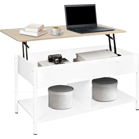 Table Basse, Table de Salon avec Plateau Relevable, Tiroirs de Rangement, avec Rangement Ouvert et Compartiment Caché, 90x48x62cm (1/5)