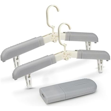 Lot de cintres pliables avec pinces, cintres de voyage antidérapants pour vêtements et jupes, cintres pliables pour les déplacements, cintres portables, gris (1/5)