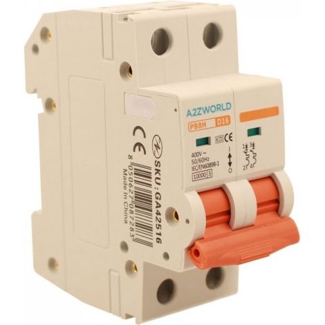 MCB Interruttore Magnetotermico Automatico Curva D 2P 2M 10000A D16A AC 400V IP20 IEC60898-1 PB8H