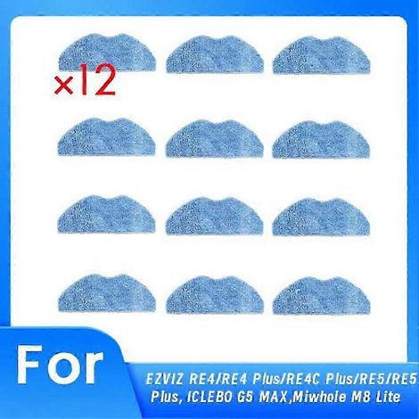 Lot de 12 lingettes de nettoyage compatibles avec les aspirateurs robots EZVIZ RE4/RE4 Plus/RE4C Plus/RE5/RE5 Plus, ICLEBO G5 MAX et Miwhole M8 Lite. WHBYV (1/4)