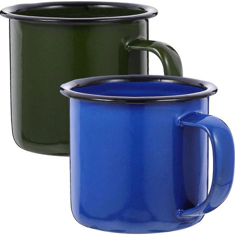 Lot de 2 tasses à eau émaillées style vintage, tasses à café/tasses à lait pour la maison-6.5X6.5X6CM-Red (1/4)