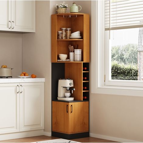 Meuble d’angle à vin 40x40x182 cm en MDF naturel, range-verres, gain de place pour cuisine – MEUBLIV (1/5)