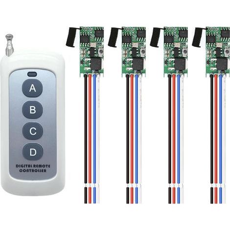 Interruttore wireless miniaturizzato da 12 V, interruttore unidirezionale wireless a 4 canali (quattro moduli + un telecomando) (1/5)