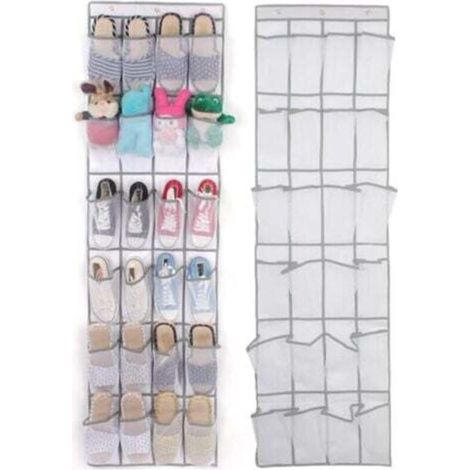 Confezione da 2 organizer per scarpe da appendere con 24 tasche (bianco), scarpiera a rete da appendere alla porta, visibile e pieghevole per scarpe, calze, giocattoli, accessori di bellezza