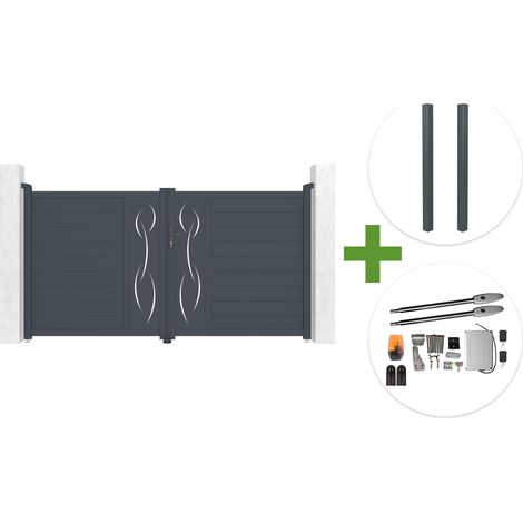 Portail battant 3m LIFE H.160cm aluminium gris + 2 poteaux ELDA + motorisation Tanker B250 (1/5)