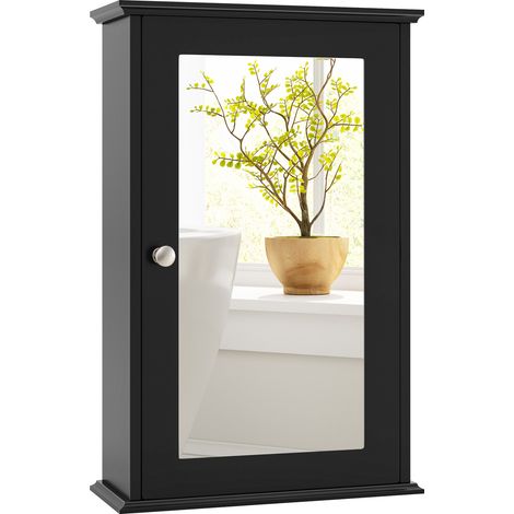 COSTWAY Bathroom Mirror Cabinet Wall Mounted Storage Cupboard Mirrored Medicine Black (1/5)