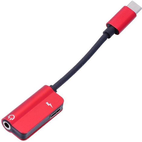 Adaptateur 2-en-1 USB Type C vers prise jack 3,5 mm pour écouteurs : chargeur, câble audio USB-C et adaptateur pour casque avec prise jack 3,5 mm pour téléphone (rouge)-12.51.60.8cm-Red (1/4)