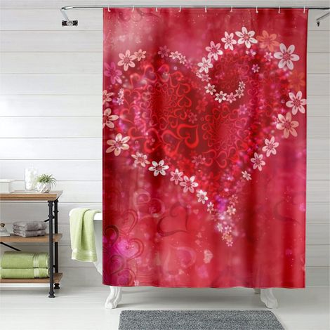 Rideau de douche cœurs décor romantique moderne, rideau salle de bain, 90x180 cm (1/5)