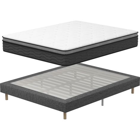 DEWINNER Ensemble Matelas et Sommier 120x190 cm, Pack Matela+Sommier tapissier Gris 120x190 et Matelas Ressorts Ensachés 120x190x25,Matelas 1 Personnes,9 Pieds Inclus (Sommier tapissier ) (1/5)