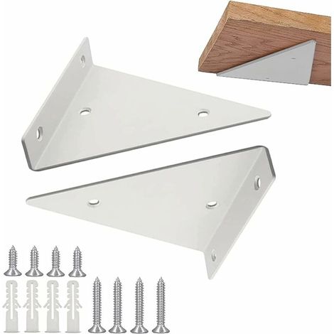 Support D Étagère Triangulaire - Fer Blanc - 140 X 130 Mm - Pour Mur Solide - 2 Pièces