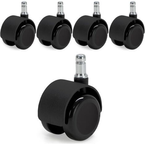 5 selbstbremsende Rollen für Bürostühle, 50 mm Durchmesser, 11 mm Schaft, für Hartböden, Parkett und Fliesen (1/5)