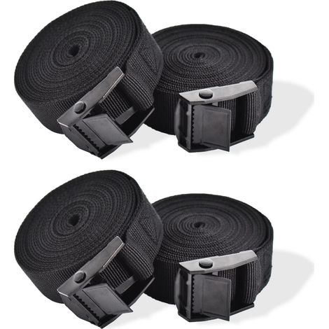 4 Sangles d'Arrimage 3m à Cliquet, 25mm, Noir, Avec Verrou de Serrage - Pour Moto et Remorque (1/5)