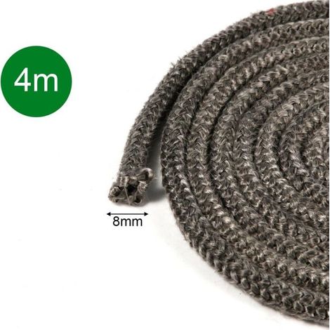Joint Tressé 8mm x 4m pour Insert et Poêle, Corde de Joint de Cheminée en Fibre de Verre Imprégnée de Graphite, Remplacement pour Poêles à Bois (1/3)