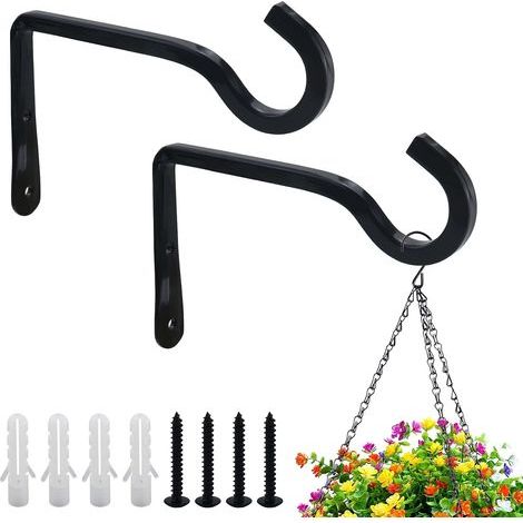Set mit 2 robusten schwarzen Wandhalterungen für Hängekörbe im Außenbereich zur Befestigung von Gartenlampen, Futterhäuschen, Pflanzen und Laternen (1/5)