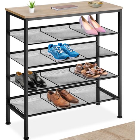 Étagère à chaussures en panneau de fibres 75,5x30,5x85,5cm bois clair (1/5)