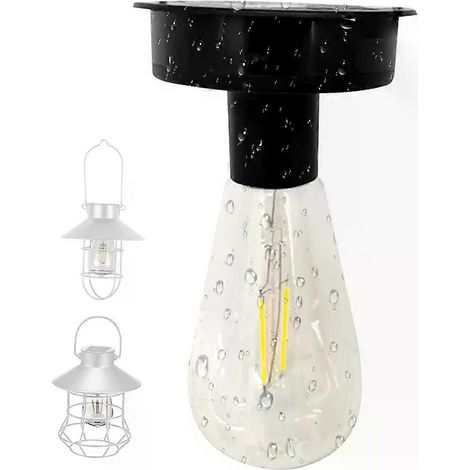Lot de 2 supports de lampe solaire avec ampoule LED, étanches IP44, pour éclairage décoratif en extérieur (camping, pique-nique). (1/4)