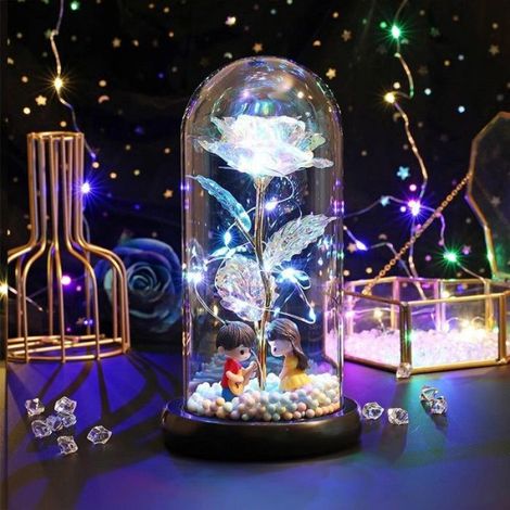 Lampe LED Rose éternelle en feuille de verre, décoration pour la maison, chambre à coucher, Guitare rose colorée (1/4)