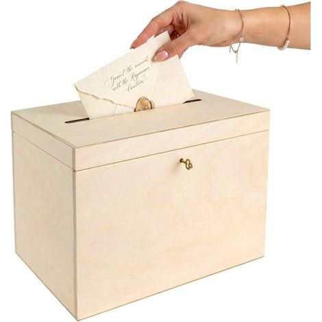 Urne mariage - CREATIVE DECO - 29x20x22 cm - serrure et clé - contreplaqué bouleau 7 mm - bois naturel personnalisable (1/5)