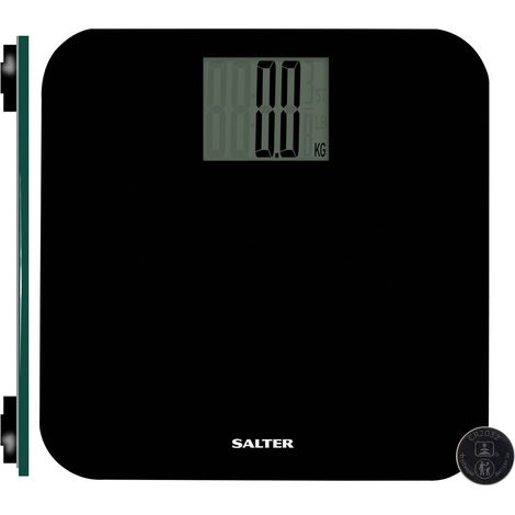 Salter 9094 BK3R - Bilancia da bagno compatta pesapersone, display digitale di facile lettura, Max 250kg, valori immediati, piattaforma ampia, misure accurate in kg, st e lb, nero (1/4)