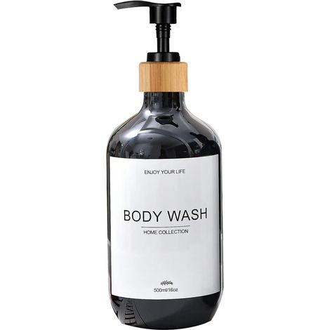 (B-black-body-500ml) Flacon distributeur de shampoing, gel douche et après-shampoing étanche, pré-étiqueté et rechargeable. (1/5)