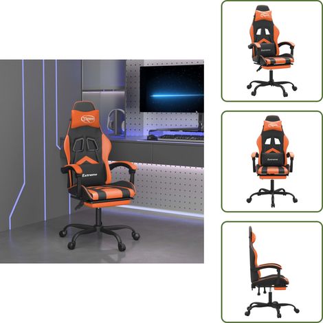 The Living Store Gaming-Stuhl mit Fußstütze Drehbar Schwarz & Orange Kunstleder - Gamingstuhl mit Fußstütze