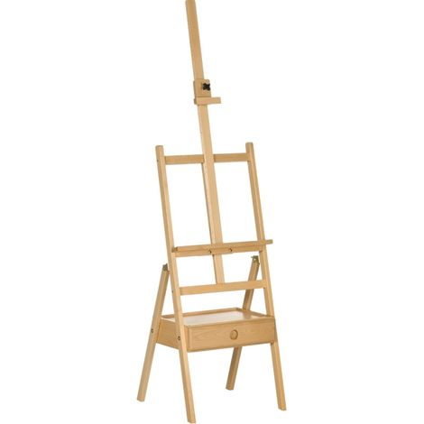 Caballete artístico de madera de haya regulable con 1 cajón, natural y negro (1/5)