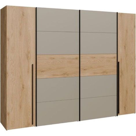 Armoire NARAGO L270 x P61 x H210 cm Chêne sauvage et Taupe 2 coulissantes + 2 battantes (1/5)
